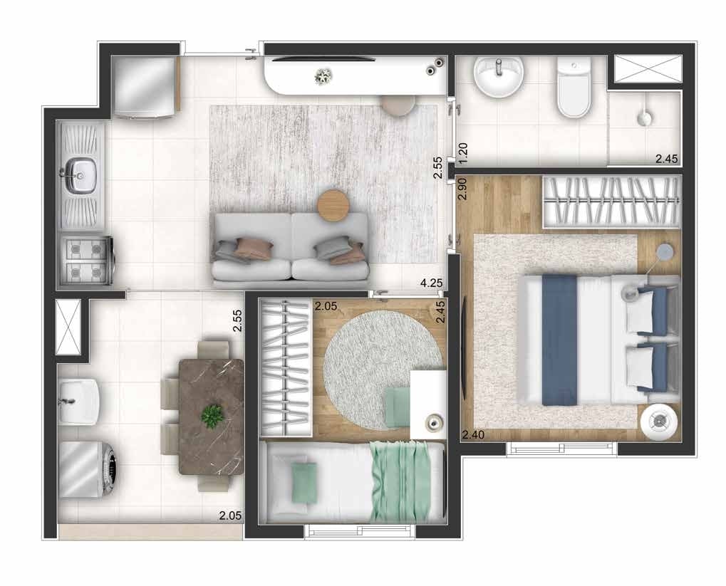 Planta 04 - 2 dorm 34m