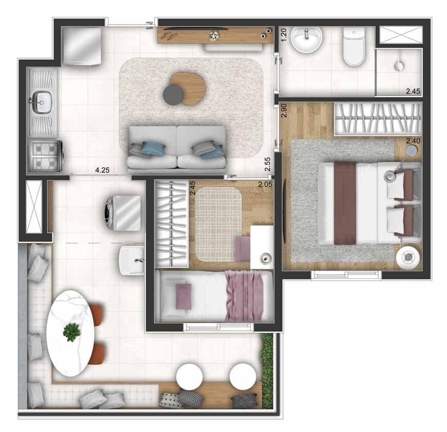 Planta 08 - 2 dorm 47m - garden