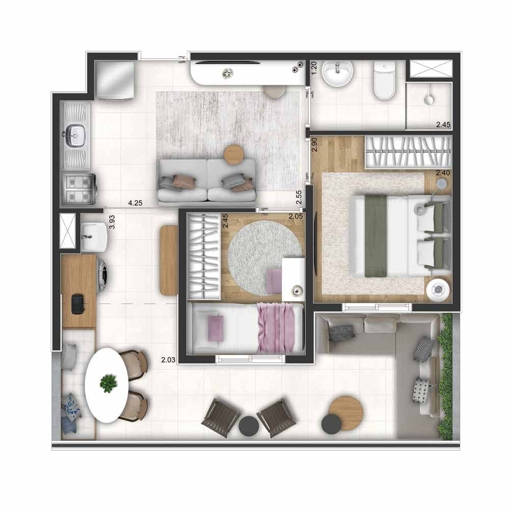 Planta 09 - 2 dorm 47m - garden