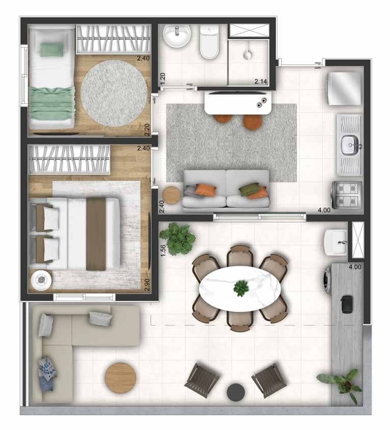 Planta 10 - 2 dorm 50m - garden