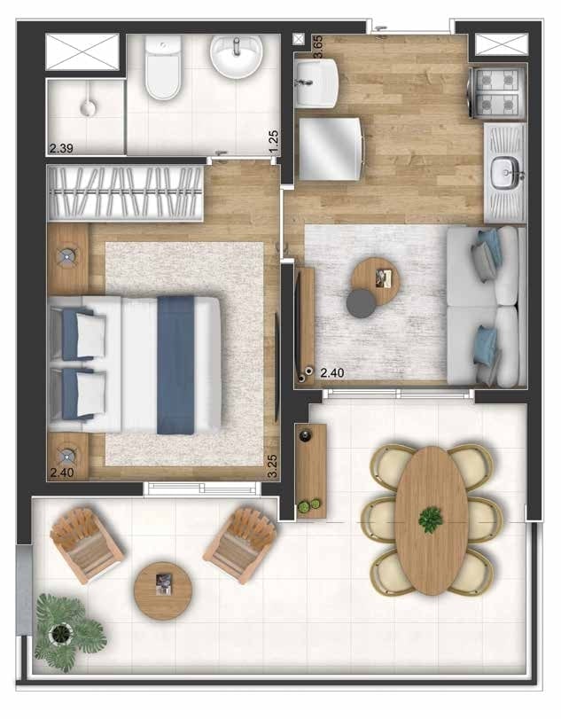 Planta 05 - 1 dorm 35m - garden