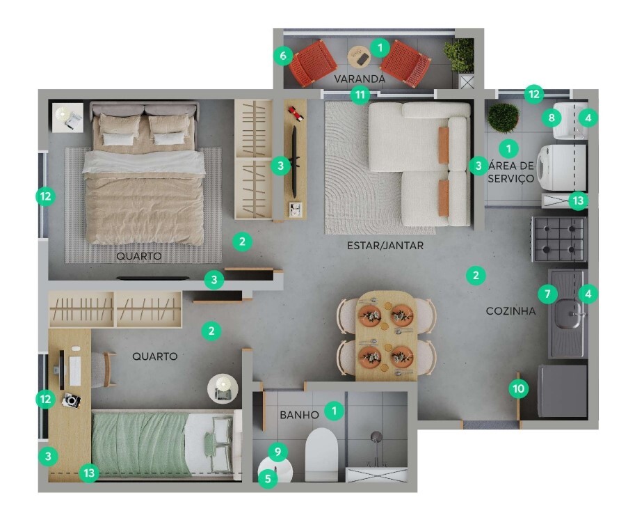 Planta 01 - 2 dorm 38m