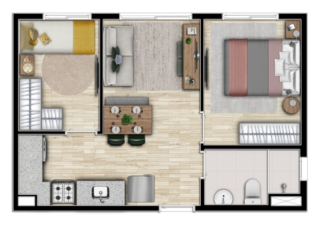 Planta 02 - 2 dorm 34,98m