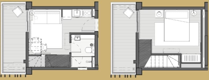 Planta 03 - 1 dorm 44m - duplex