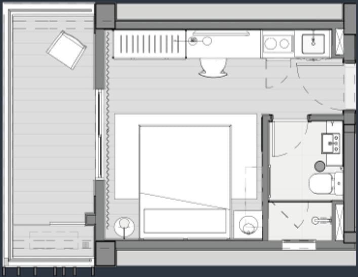 Planta 02 - 1 dorm 25m - studio
