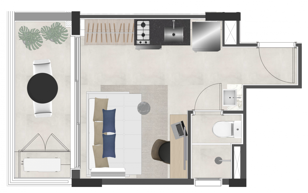 Planta 02 - 1 dorm 22m - studio