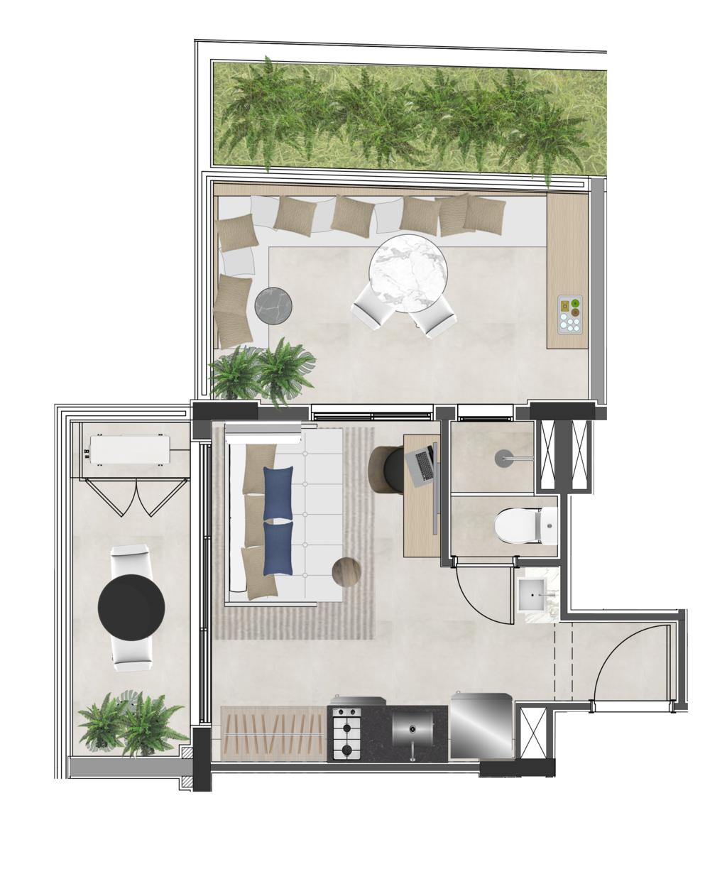 Planta 03 - 1 dorm 33m - garden