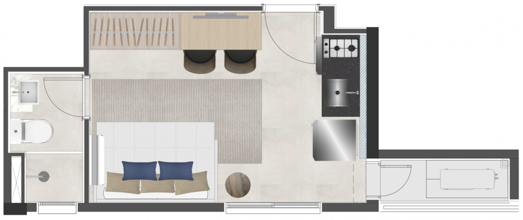 Planta 01 - 1 dorm 18m - studio