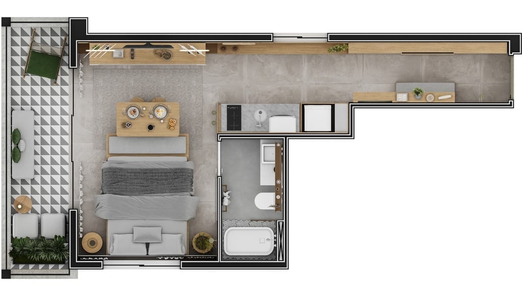 Planta 01 - 1 dorm 36,64m - studio