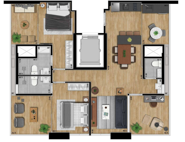 Planta 04 - 2 dorm 91m - opo