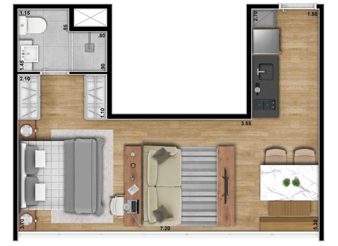Planta 01 - 1 dorm 31m - studio