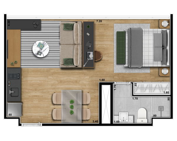 Planta 02 - 1 dorm 34m - studio