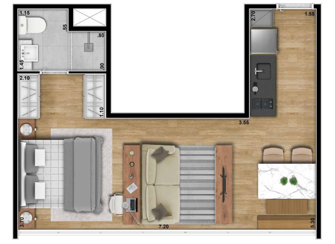 Planta 01 - 1 dorm 31m - studio
