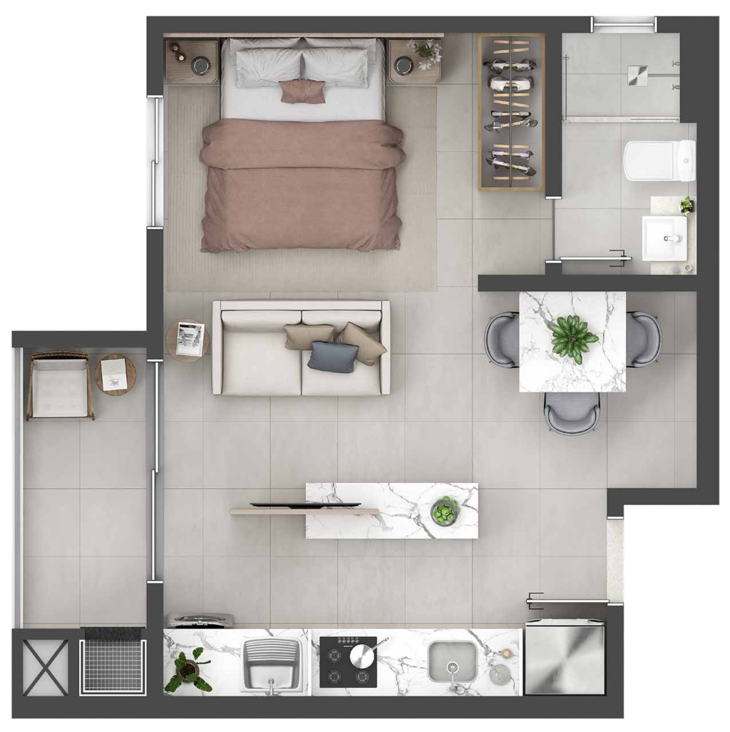 Planta 01 - 1 dorm 33,42m - studio