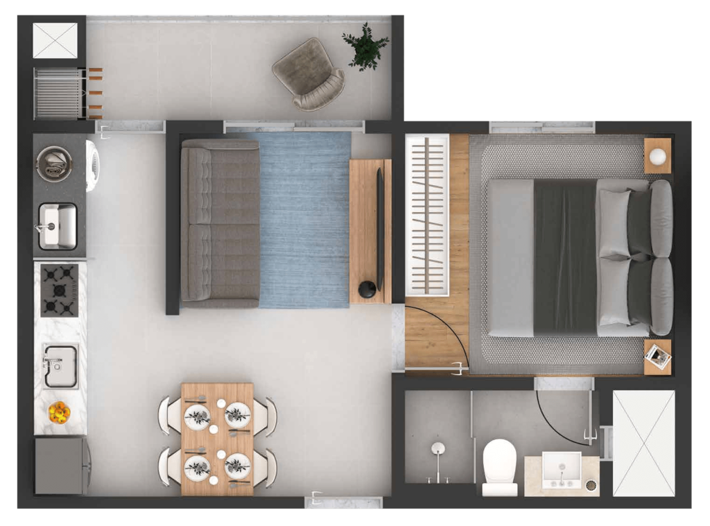 Planta 02 - 1 dorm 36,90m - studio
