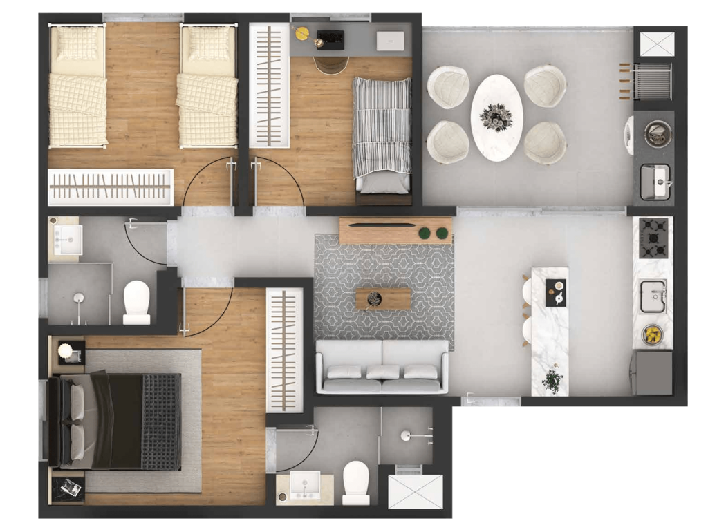 Planta 09 - 3 dorm 58,51m