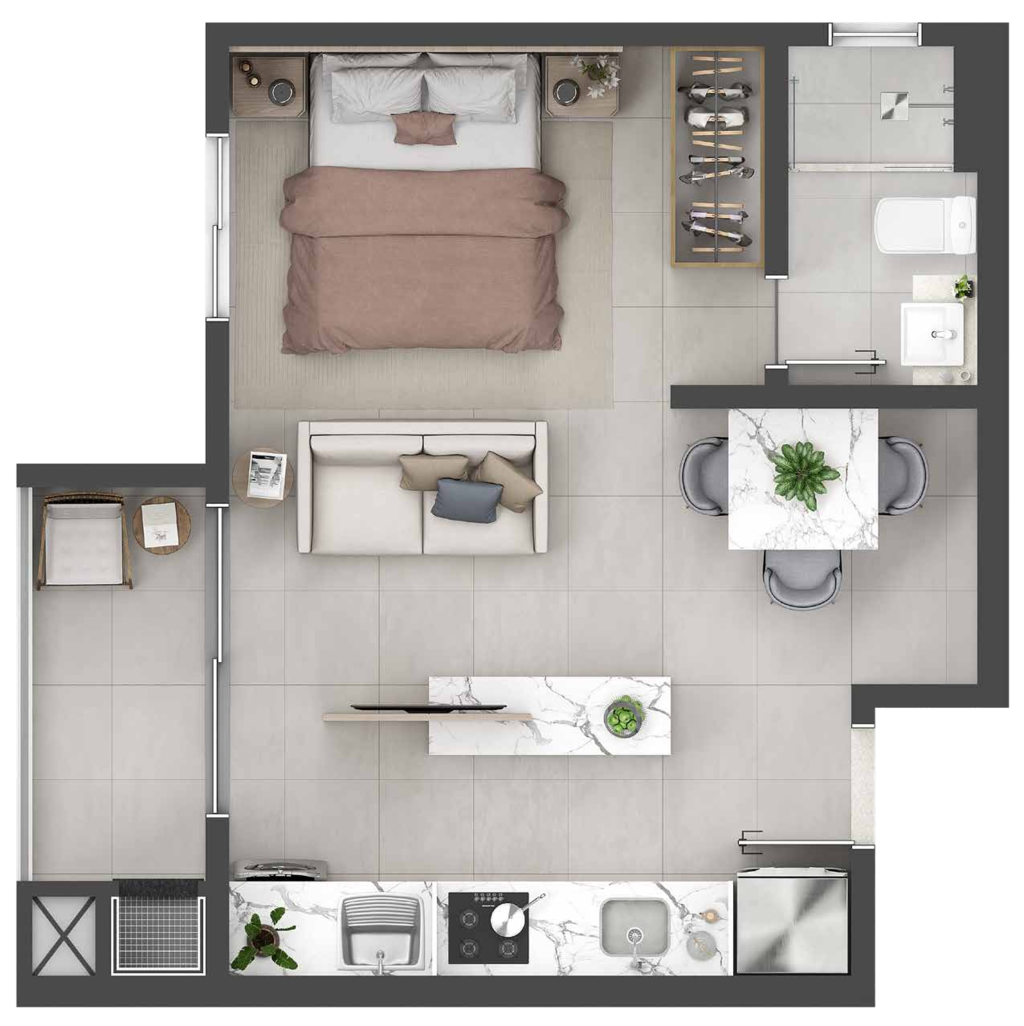 Planta 01 - 1 dorm 33,42m - studio