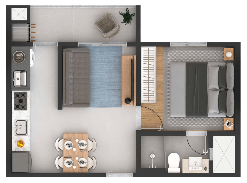 Planta 02 - 1 dorm 36,90m - studio