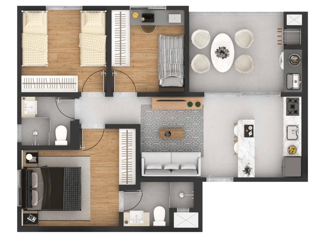 Planta 09 - 3 dorm 58,51m