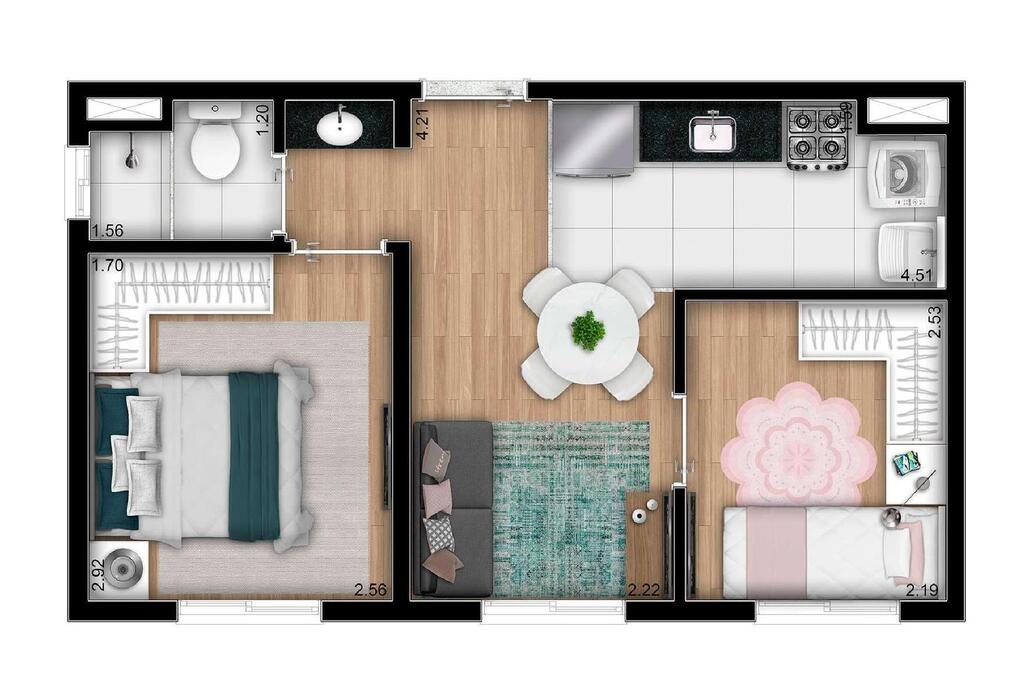 Planta 01 - 2 dorm 33m