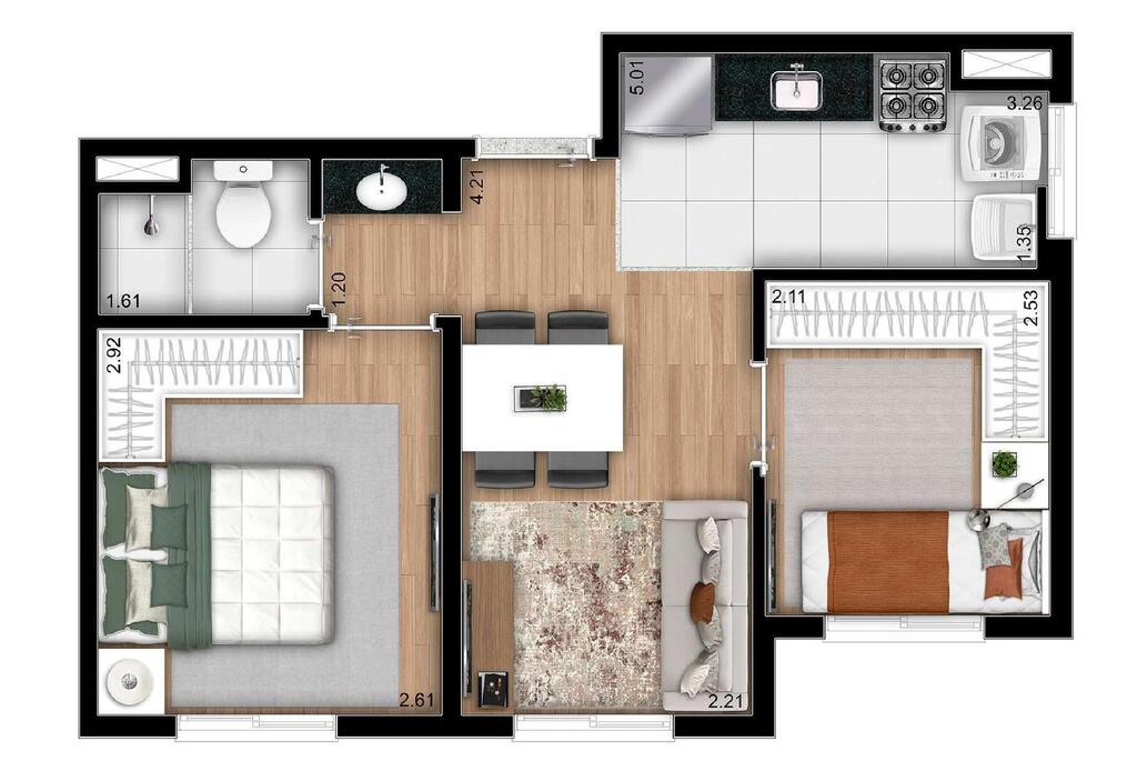 Planta 02 - 2 dorm 34m