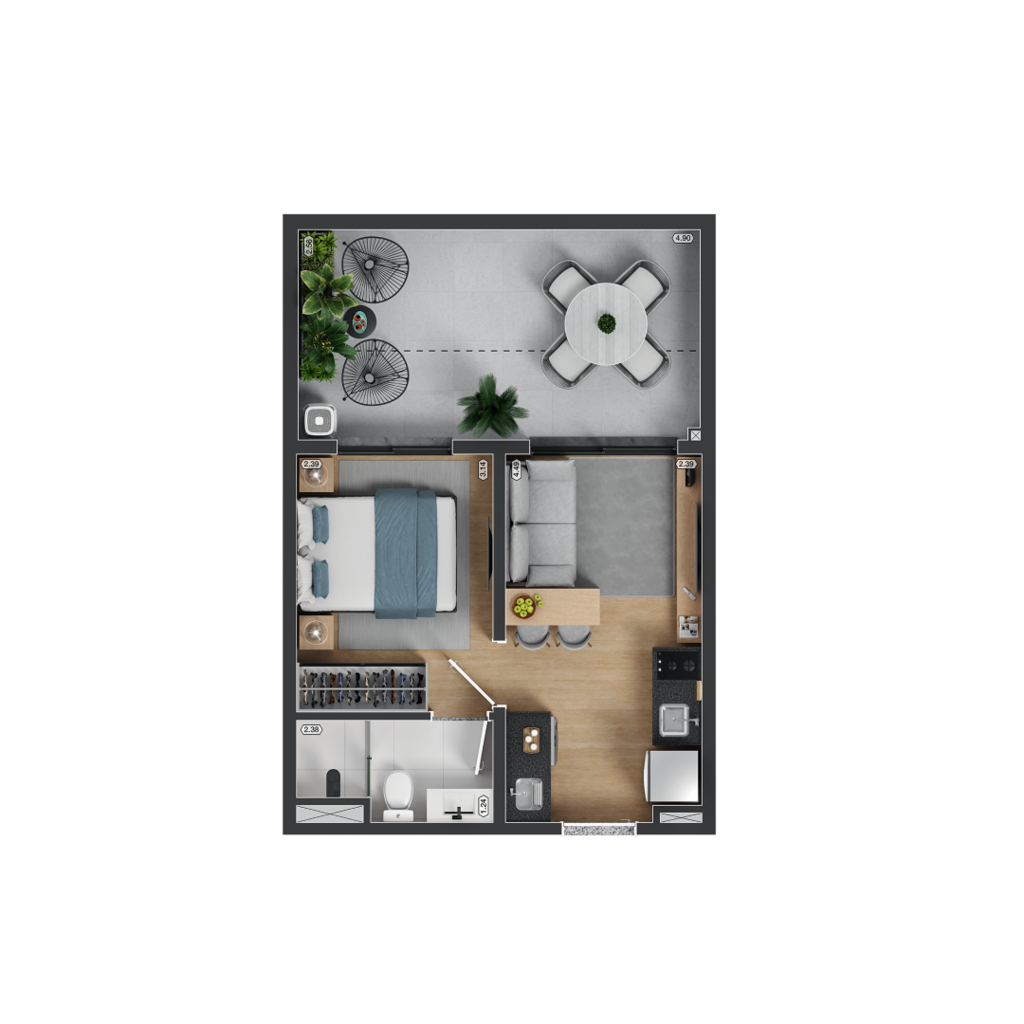 Planta 09 - 1 dorm 38,48m - garden