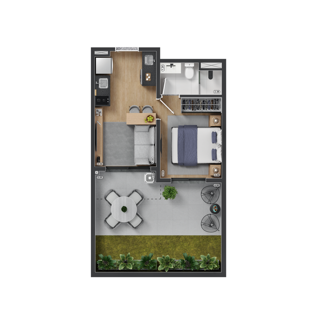 Planta 11 - 1 dorm 45,57m - garden