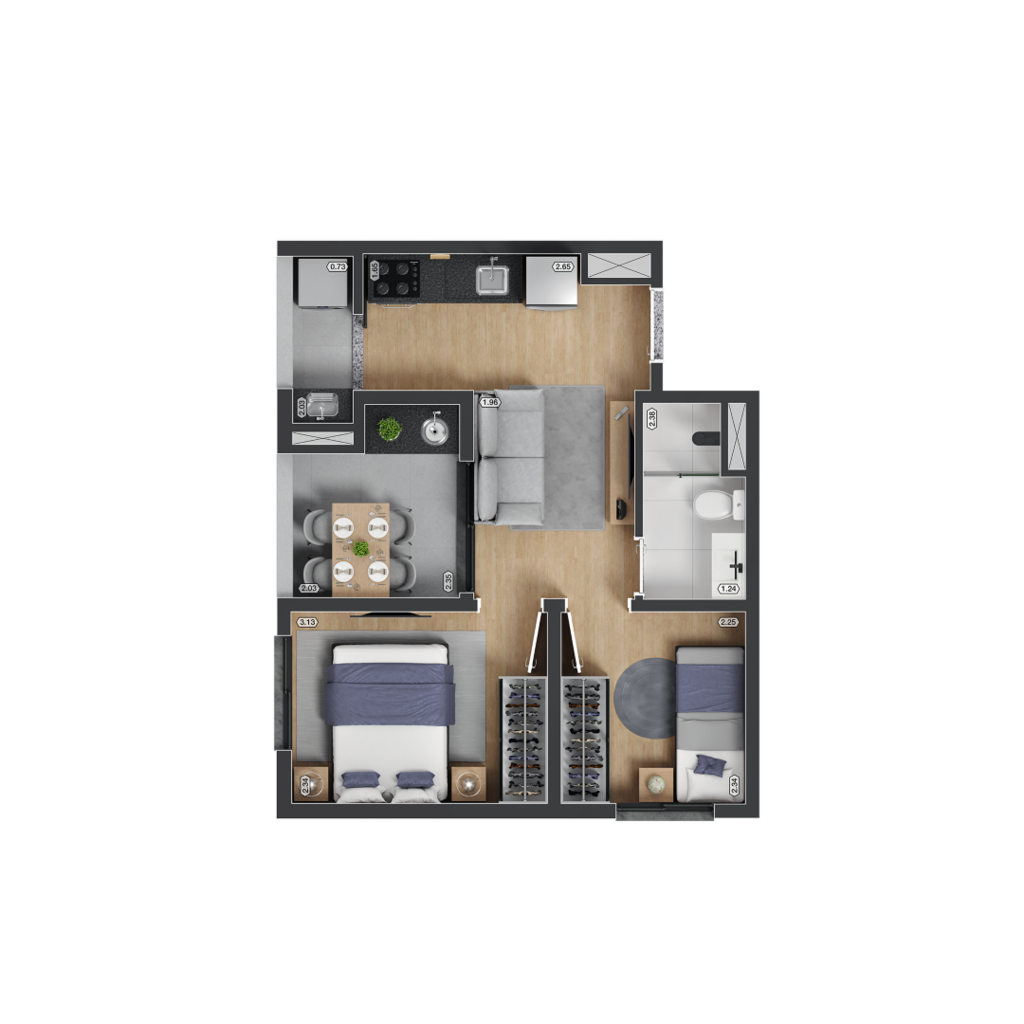 Planta 08 - 2 dorm 38,03m