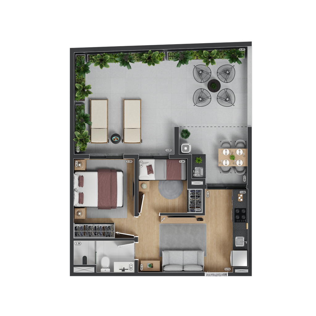 Planta 15 - 2 dorm 65,27m - garden