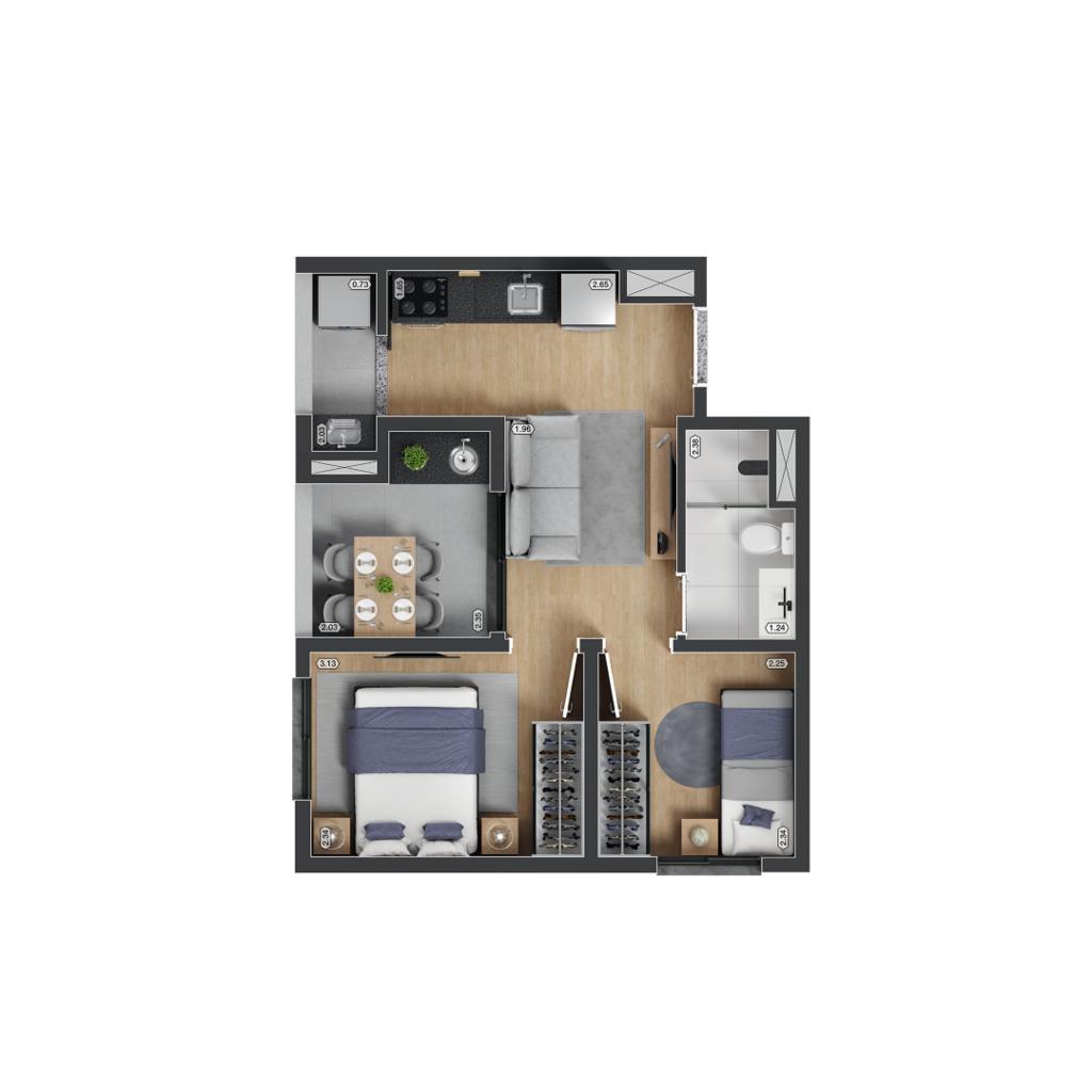 Planta 08 - 2 dorm 38,03m