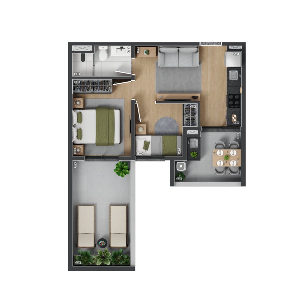 Planta 12 - 2 dorm 49,18m- garden