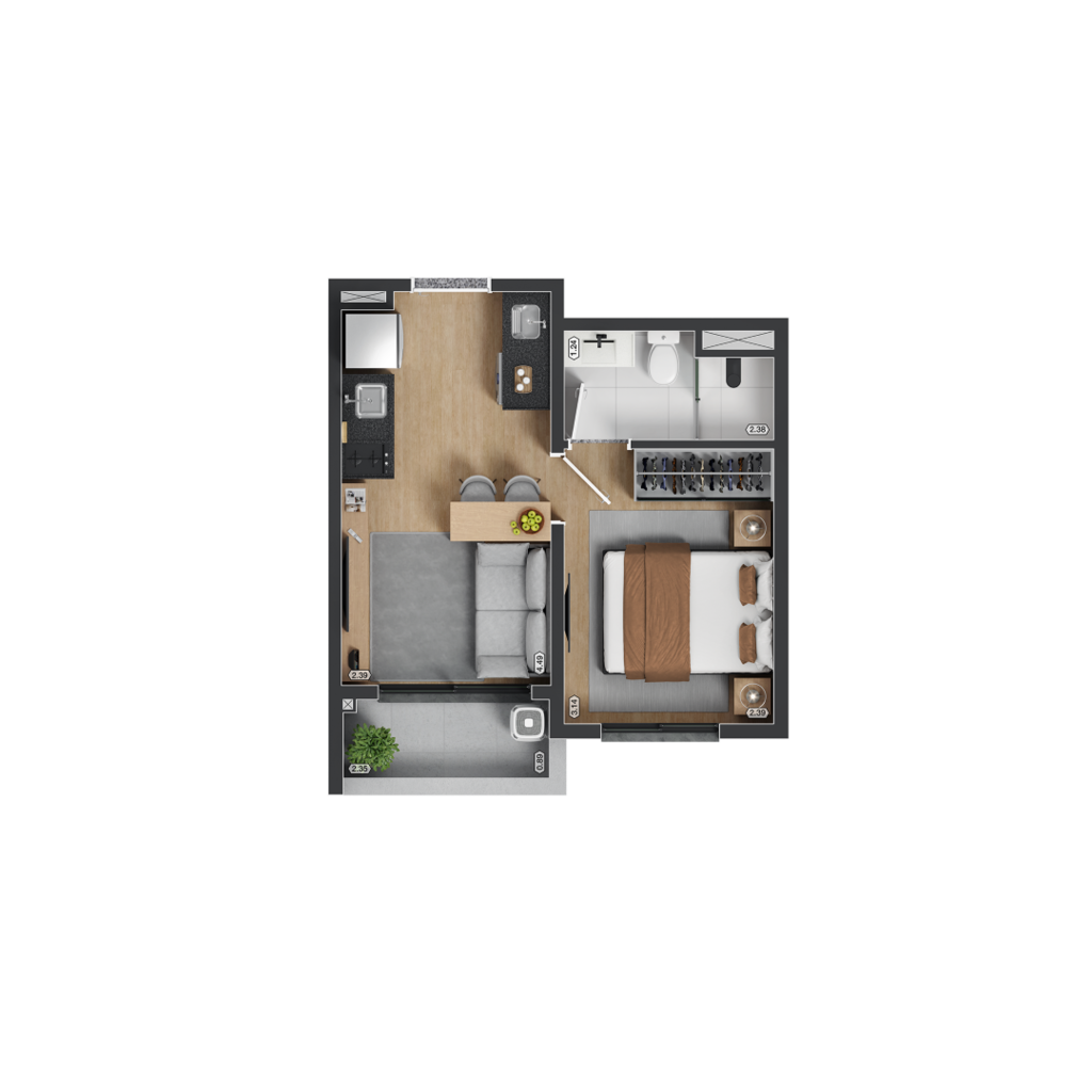 Planta 01 - 1 dorm 27,49m