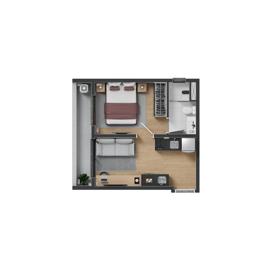 Planta 02 - 1 dorm 29,49m