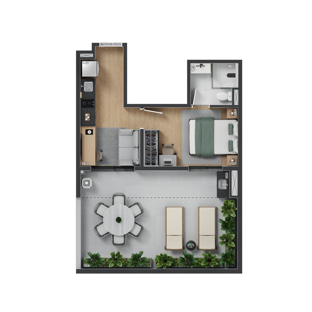 Planta 14 - 1 dorm 53m - garden