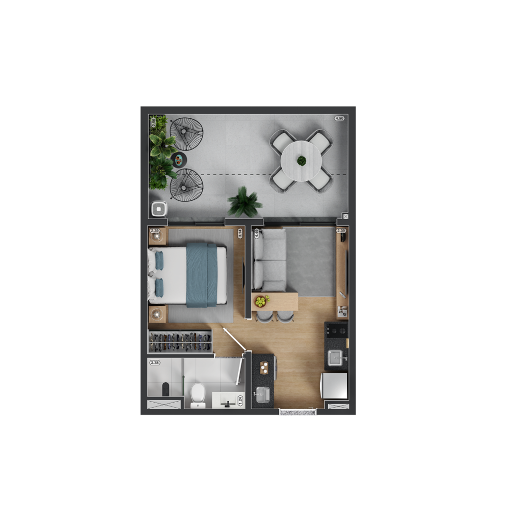Planta 09 - 1 dorm 38,48m - garden