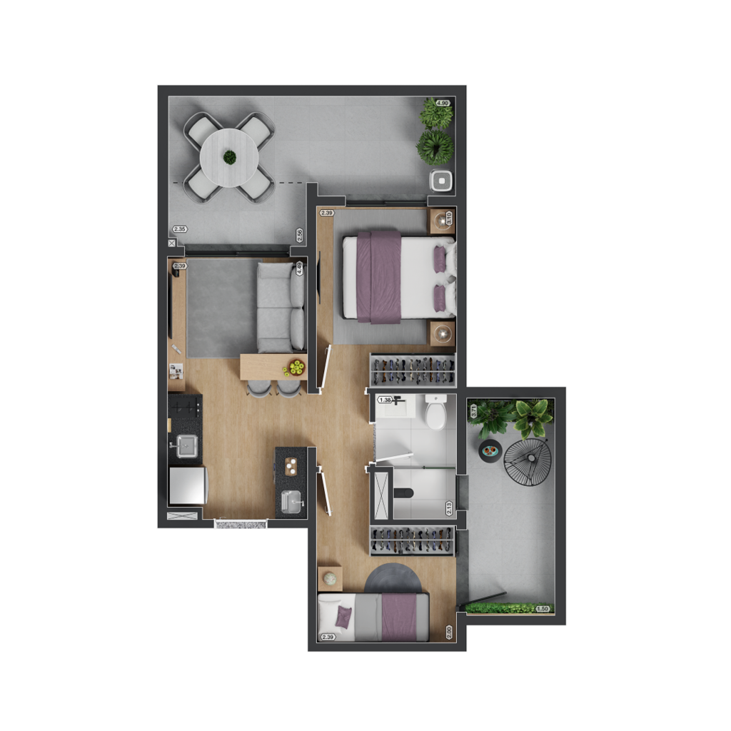 Planta 13 - 2 dorm 51,39m - garden