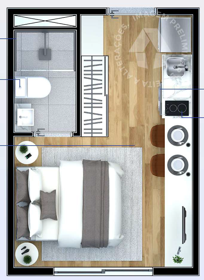 Planta 01 - 1 dorm 17m - studio