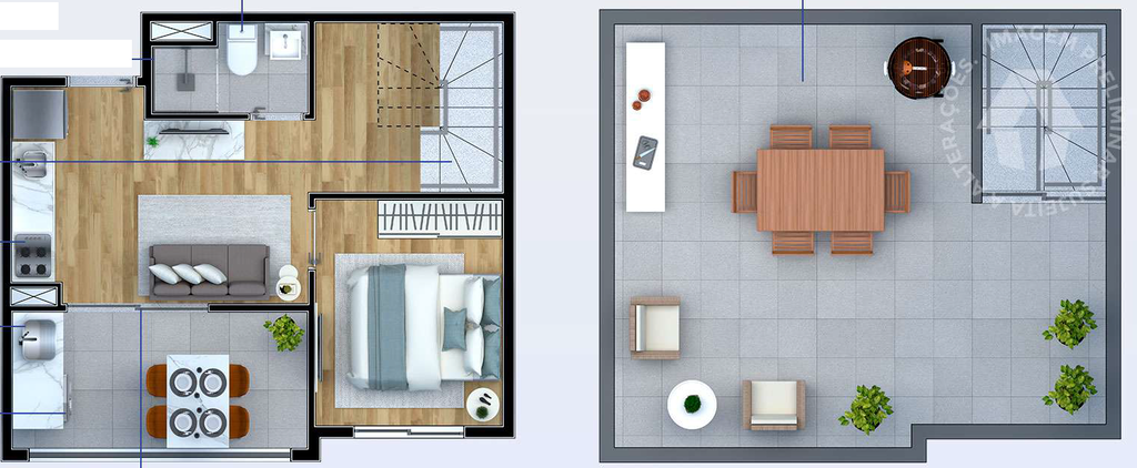 Planta 05 - 1 dorm 58m - cobertura duplex