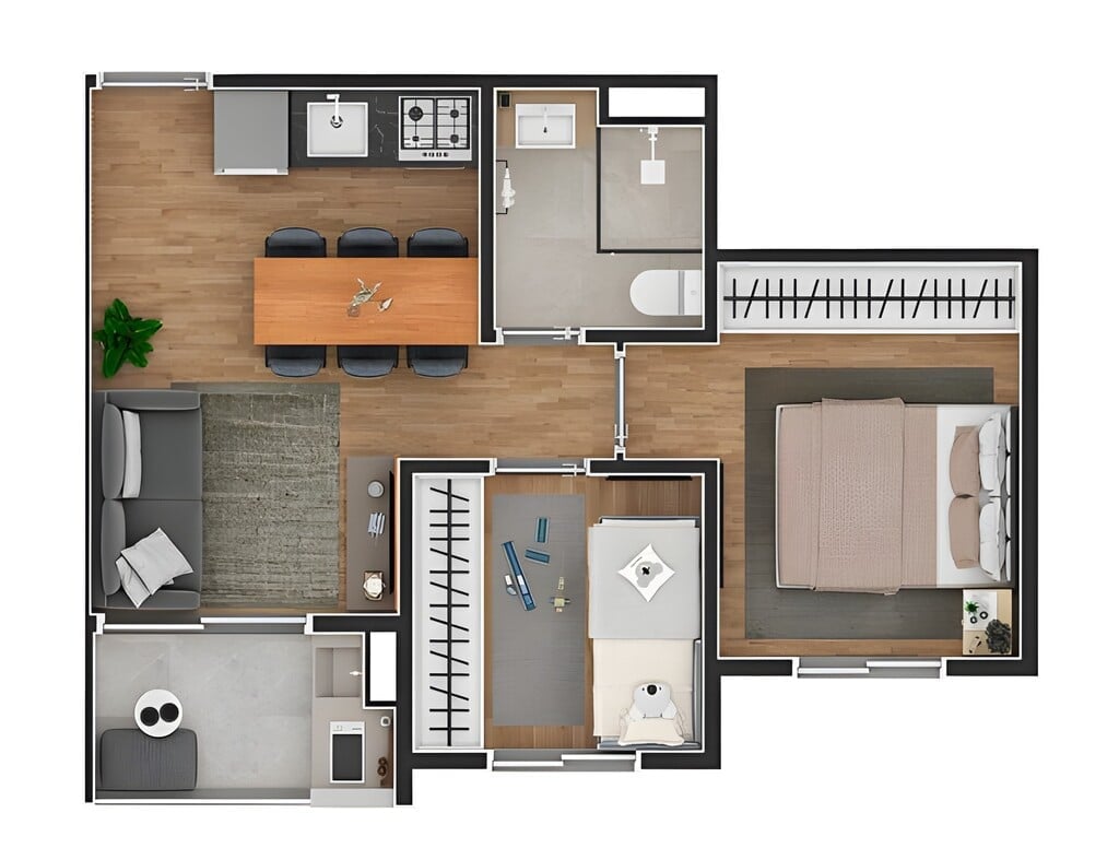 Planta 01 - 2 dorm 38m