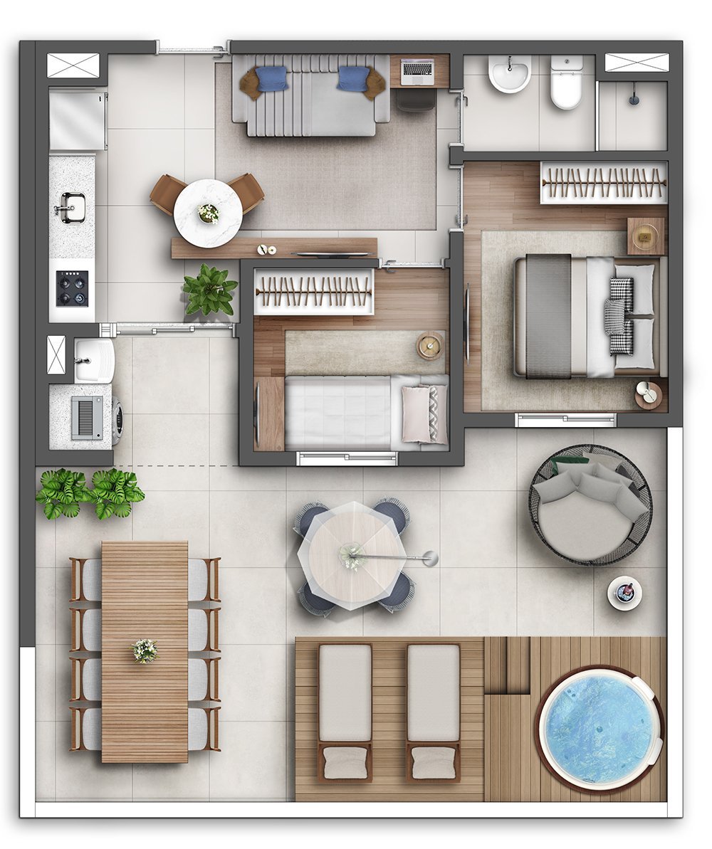 Planta 03 - 2 dorm 67,26m - garden