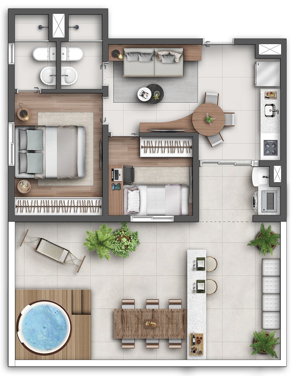 Planta 04 - 2 dorm 69,15m - garden