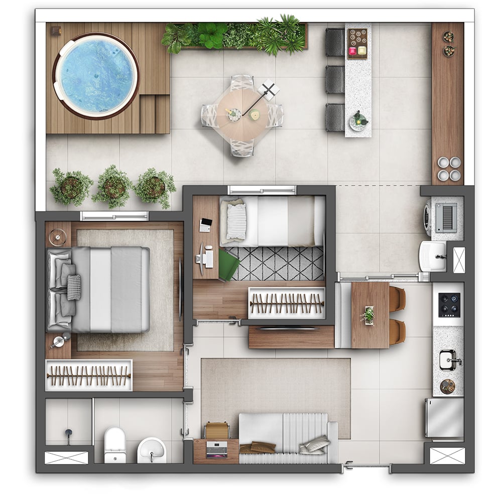 Planta 02 - 2 dorm 64,18m - garden