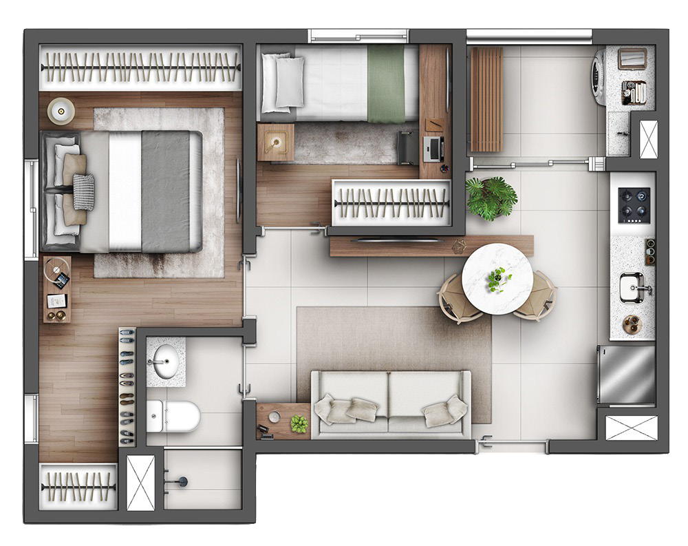Planta 01 - 2 dorm 38,45m