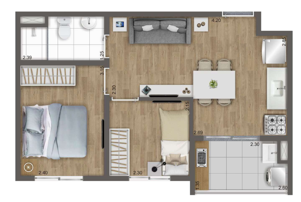 Planta 02 - 2 dorm 38m