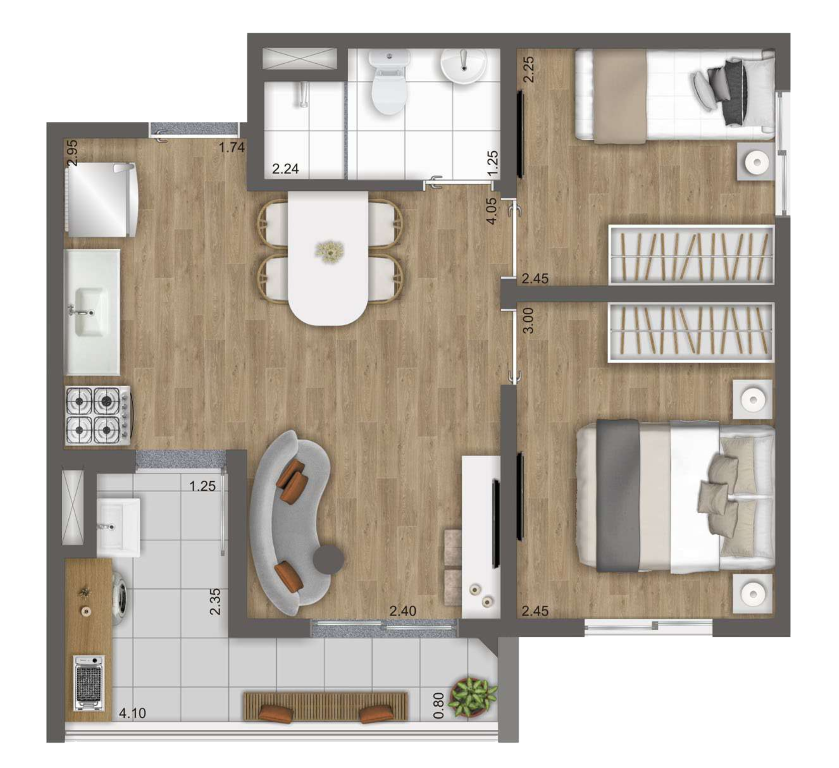 Planta 03 - 2 dorm 41m