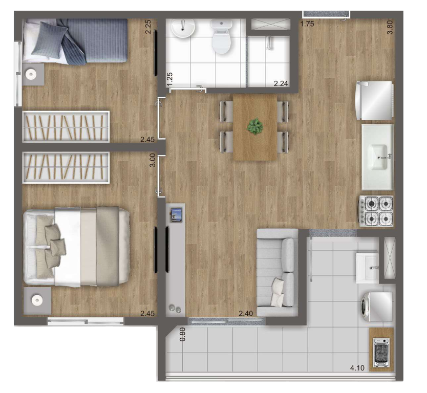 Planta 05 - 2 dorm 43m