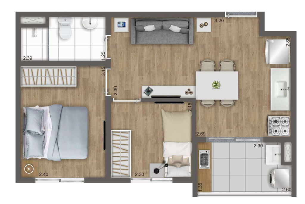 Planta 02 - 2 dorm 38m