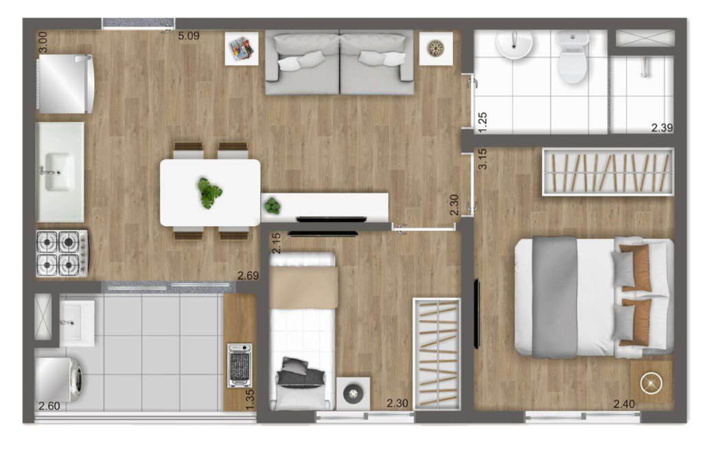 Planta 01 - 2 dorm 37m