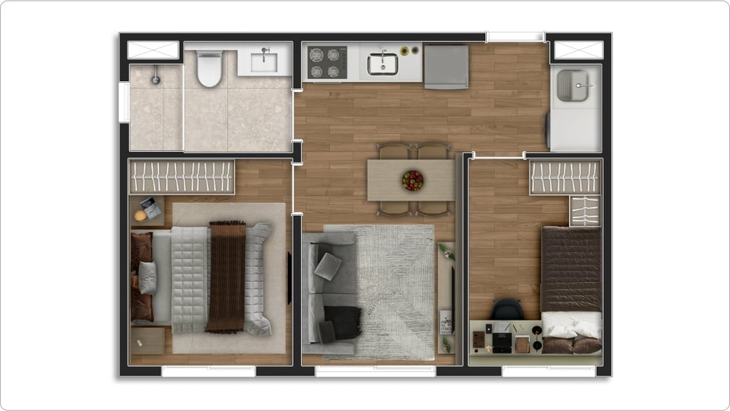 Planta 01 - 2 dorm 37m