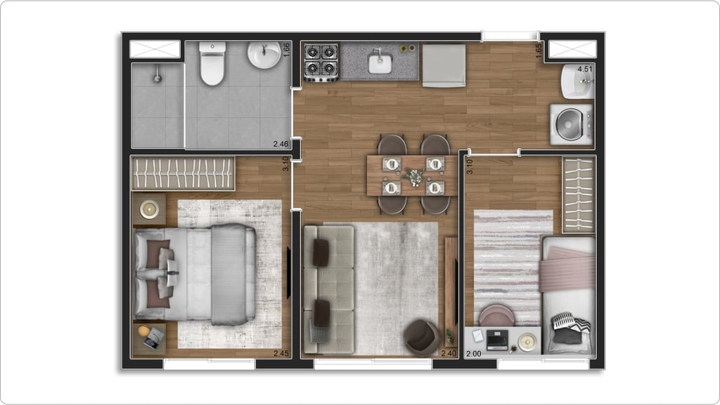 Planta 03 - 2 dorm 37m